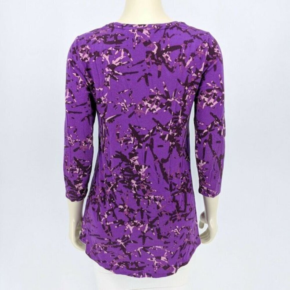 H By Halston Bamboo Printed Scoop Neck 3/4 Sleeve Top Purple Women's XXS - Picture 3 of 7